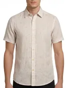 Flamingo Print Linen Cotton Short Sleeve Shirt