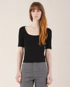 1/4 Sleeve Bardot Tee in Black