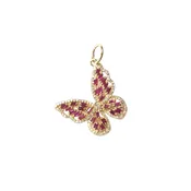 14K Gold Diamond & Ruby Baguette Butterfly Charm