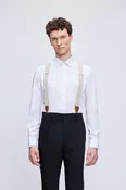 Beige Leather Trim Clip Suspenders