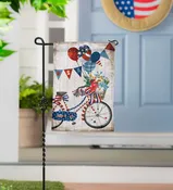 Red, White, & Bloom Bicycle Moire Garden Flag