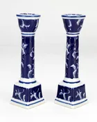 Blue and White Floral Candlestick Pair