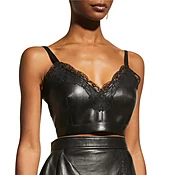 Black Lace Trim Women Summer Cropped Leather Top