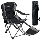 Outdoor Camping Chair – Portable Folding Design – Adjustable Footrest, Cup Holder, Storage Carrying Bag – Black