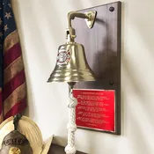 7 Inch Diameter Polished Brass Firefighter Emblem Plaque Bell﻿