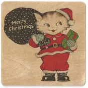 Holiday Wood Flat Card - Santa Kitty