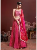 Rani Pink Silk Mirror Work Heavy Embroidered Flowy Royal Wedding Wear