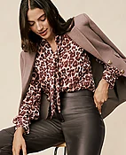 Animal Print Tie V-Neck Popover