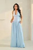 2pc set-Cowl Neck Halter Top & Wide Leg Pants