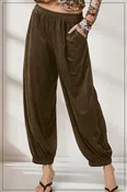 Suede Season Cropped Balloon Joggers - Olive Truffle