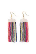Adaline Alternating Two-Tone Strands Beaded Fringe Earrings - Multicolor