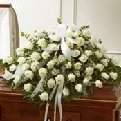 Cherished Memories White Rose Half Casket Cover