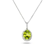 14 & 18K White Gold Diamond & Peridot Pendant & Chain Necklace