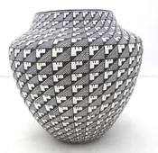 Acoma Sharon Stevens Large Handmade and Hand Painted Black and White Weather Pattern Jar