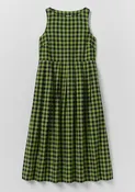 Aila Linen Cotton Gingham Check Dress | Beetle Green