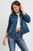Petal Long Sleeve Denim Jacket Dark Wash