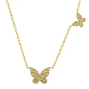 14k Yellow Gold Pave Diamond Butterfly Necklace