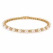 14k Yellow Gold Pearl and Diamond Delicate Bracelet