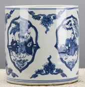 Blue and White Round Bucket