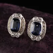 Antique Art Deco 10K Two Tone Yellow Gold Old European Diamond Earrings
