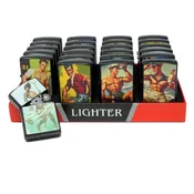 LOT of 24 Vintage Retro Pin Up Boy Mix Design Oil Lighter Flip Top Refillable Set