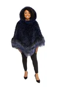 Blue Rex Cape, Knitted with Lamb Trim & Detachable Hood