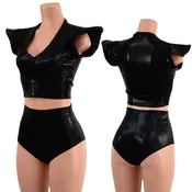 2PC Black Mystique Crop Top and Siren Shorts Set