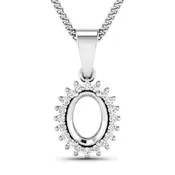 0.13 Carat Genuine White Diamond 14K White Gold Semi Mount Pendant - holds 8x6mm Oval Gemstone