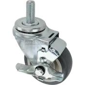 3-1/2" x 1-1/4" Grey Polyurethane Wheel Swivel Brake Caster, 16mm-2.0 x 1-1/2" Threaded Stem - 300 lbs Capacity
