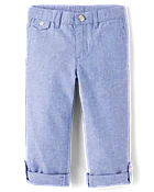Boys Linen-Blend Roll Cuff Chino Pants - Linen Edit - Blue