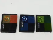 2-Fold Patchwork Corduroy Wallet with Peace Sign Embroidery