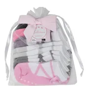 BALLERINA shoe-design socks. With satin bows and anti-slip soles. 6 pairs. 12-24 months