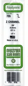 Evergreen 755 Styrene Z Channel Strips 14" 35cm .156" 4mm pkg (3)