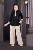 Black & Beige Girls Kurta Co-ord Set with Embroidered Details | Palkhi Fashion