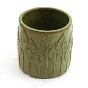Ceramic Cylindrical Green Vase w/ Leaf