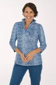 Blue Shimmer Leopard UPF50+ Ruffle Neck Top