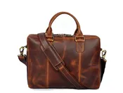 Aaron Leather Goods Full-Grain Leather Office Bag – Sleek Black Laptop Briefcase for Men
