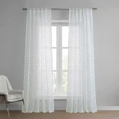 Altair Blue Geometric Patterned Faux Linen Sheer Curtain