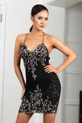 Channy Stretch Lace Black Platinum Short Cocktail Dress