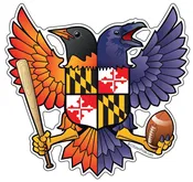Birdland Baltimore Raven and Oriole Maryland Shield Large Decal, die cut vinyl, 12" to 24" wide