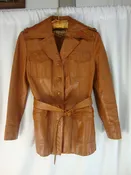1970s The Tannery Womens Size 12 Brown Leather Button Front Tie Belt Jacket Coat
