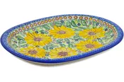 Polish Pottery 11" Oval Platter Sunflower Yellow Petal Bliss UNIKAT