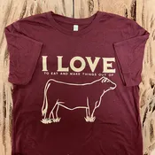 “I Love Cows” Tshirt – Heather Cardinal Color