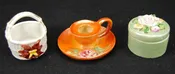 Antique Germany Miniature Porcelain Lot 3 Candle Holder Basket Trinket Box