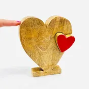 Red Enamel Wooden Heart Décor, Medium