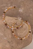 Beige Paisley Hoop Earrings