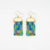 Beaded Patchwork & Brass Earrings