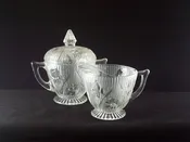 Jeanette Iris and Herringbone Crystal Lidded Sugar and Creamer