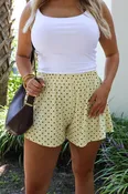 Again & Again Shorts: Yellow/Brown Polka Dot