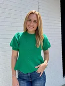 Green Flared Puff Sleeve Top